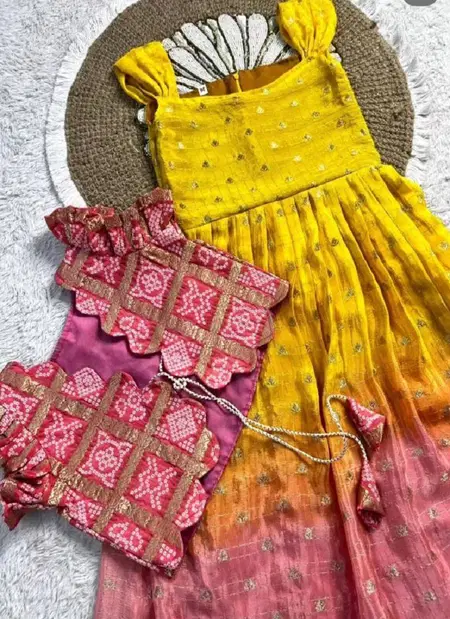 Ajd 8178 Pure Viscose Chinon Kids Wear Gown Wholesale Clothing Suppliers In India